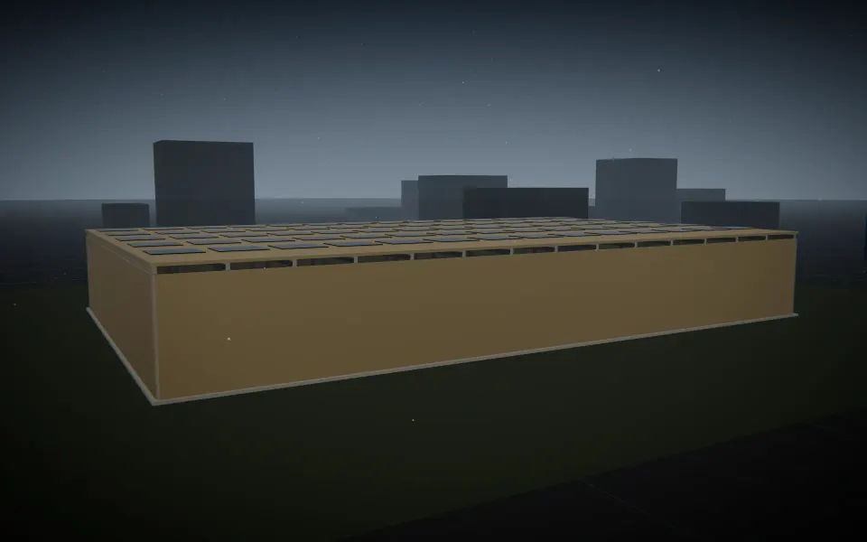 Aerial view with rooftop solar array